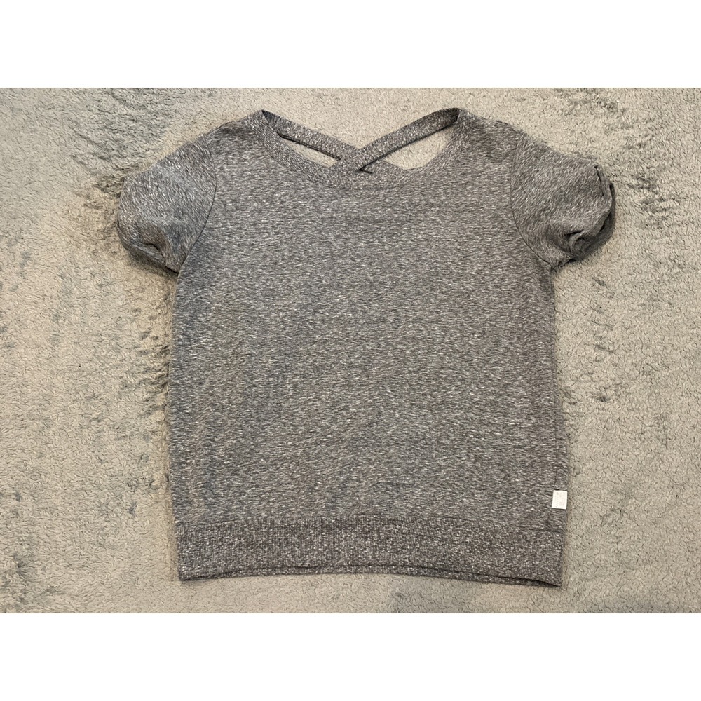 Skechers Sport Womens Small Gray Short Sleeve Crisscross Strappy Back Top